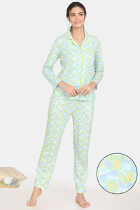 Buy Zivame Happy Flock Cotton Pyjama Set - Aruba Blue