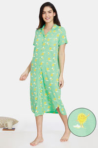 Buy Zivame Happy Flock Cotton Mid Length Nightdress - Spring Bud