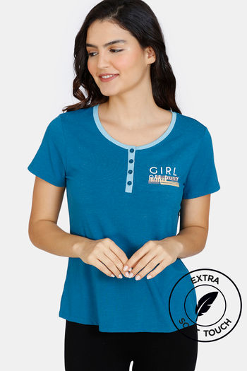 Buy Zivame Lounge Viscose Blend Henley Top - Seaport