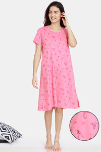 Buy Zivame Her World Knit Cotton Knee Length Nightdress - Salmon Rose