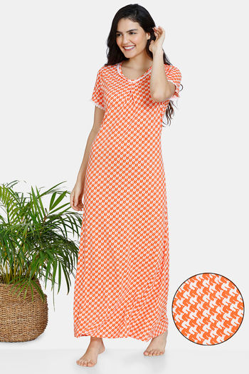 Buy Zivame Jigsaw Jungle Cotton Full Length Nightdress - Coral Quartz at  Rs.453 online | Nightwear online