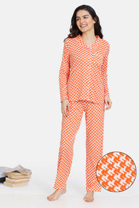 Buy Zivame Jigsaw Jungle Knit Cotton Pyjama Set - Coral Quartz