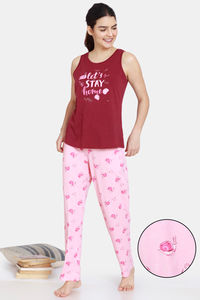 Buy Zivame Pale Snail Knit Poly Pyjama Set - Pink Ice