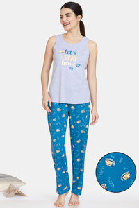 Buy Zivame Pale Snail Knit Poly Pyjama Set - Saxony Blue