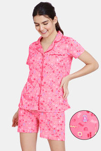 Buy Zivame Bakers Nest Knit Cotton Shorts Set - Pink Lemonade