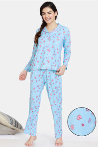 Buy Zivame Bakers Nest Knit Poly Pyjama Set - Crystal Blue