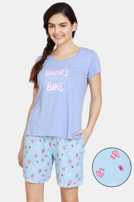 Buy Zivame Bakers Nest Knit Poly Shorts Set Crystal Blue At Rs 648 Online Nightwear Online