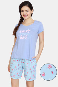 Buy Zivame Bakers Nest Knit Poly Shorts Set - Crystal Blue