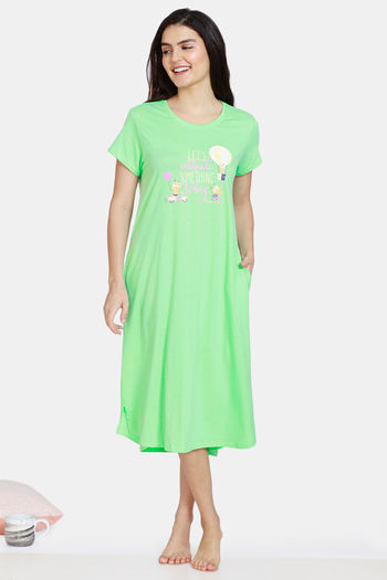 Buy Zivame Anniversary Knit Cotton Mid Length Nightdress -Green