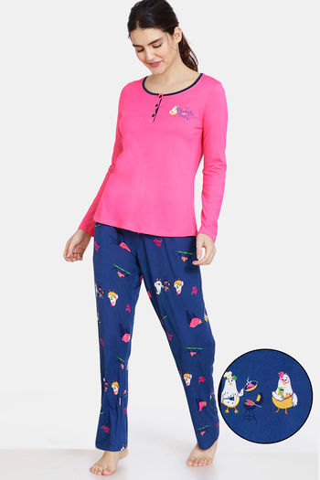 Buy Zivame Anniversary Knit Poly Pyjama Set - Oceana