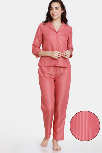 Buy Zivame Coral Sunset Woven Pyjama Set - Baroque Rose