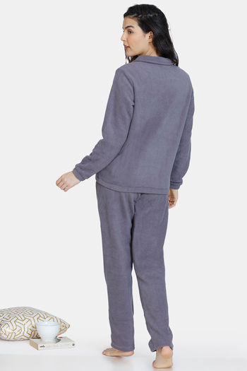 Zivame Warm Polar Fleece Knit Pyjama Set - Potent Purple