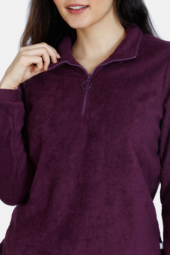 Zivame Warm Polar Fleece Knit Pyjama Set - Potent Purple