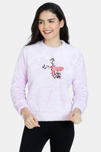 Buy Zivame Fluffy Fur Knit Sweatshirt - Orchid Bloom
