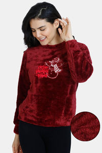Buy Zivame Fluffy Fur Knit Hoodie Sweatshirt - Pomegranate