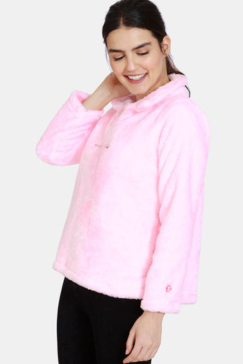 pink fluffy sweatshirt