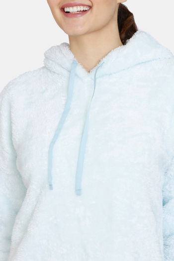 Buy Zivame Fluffy Fur Knit Hoodie Sweatshirt - Baby Blue at Rs.673 online |  Nightwear online