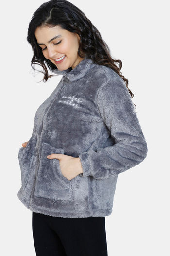 Buy Zivame Fluffy Fur Knit Jacket - Tradewind at Rs.598 online | Nightwear  online