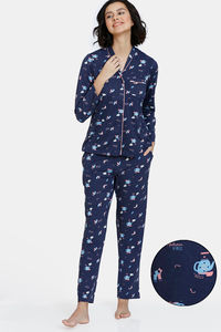 Buy Zivame Autumn Leaves Knit Pyjama Set - Crown Blue