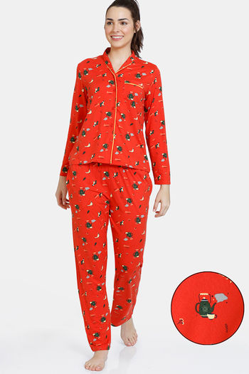 Buy Zivame Autumn Leaves Knit Pyjama Set - Emberglow