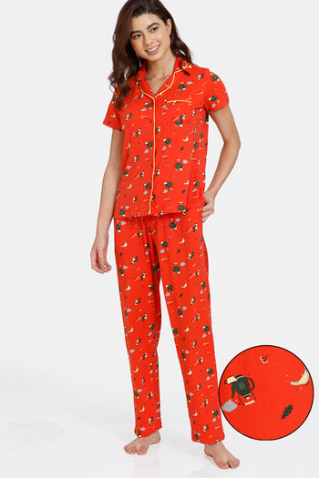 Buy Zivame Autumn Leaves Knit Pyjama Set - Emberglow