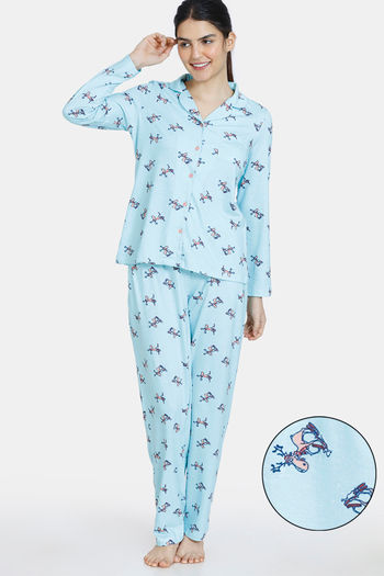 Buy Zivame Reindeer Knit Cotton Pyjama Set - Plume