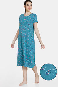 Buy Zivame Reindeer Knit Cotton Mid Length Nightdress - Brittany Blue