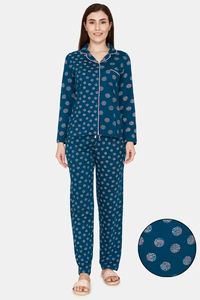 Buy Zivame Impression Knit Cotton Pyjama Set - Sailor Blue