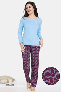 Buy Zivame Impression Knit Cotton Pyjama Set - Potent Purple