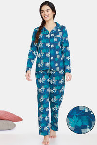 Buy Zivame Colored Twigs Knit Cotton Pyjama Set - Sailor Blue