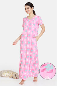 Buy Zivame Colored Twigs Cotton Full Length Nightdress -  Pink Ice