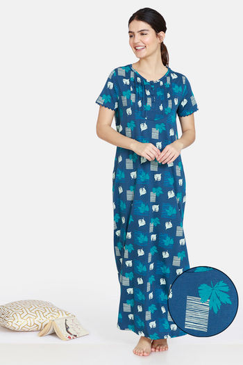 Buy Zivame Colored Twigs Knit Cotton Full Length Nightdress - Sailor Blue