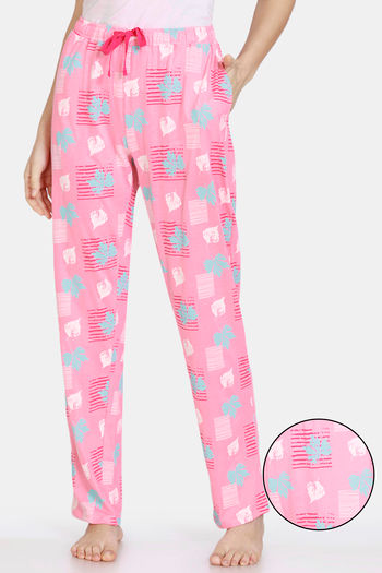 Buy Zivame Colored Twigs Knit Cotton Pyjama - Pink Ice