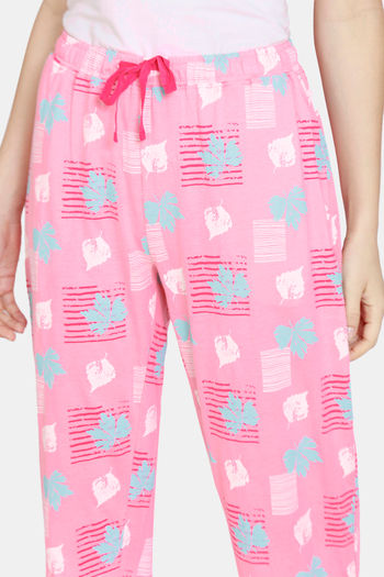 Buy Zivame Colored Twigs Knit Cotton Pyjama - Pink Ice at Rs.448 online