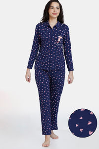 Buy Zivame Knit Cotton Pyjama Set - Medieval Blue