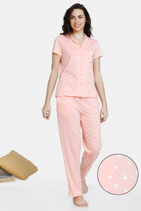 Buy Zivame Trendy Basics Knit Cotton Pyjama Set - Peach Pearl