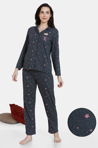 Buy Zivame Trendy Basics Knit Cotton Pyjama Set - Anthra Melange