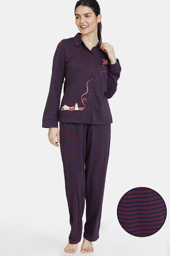 Buy Zivame Trendy Basics Knit Cotton Pyjama Set - Fig