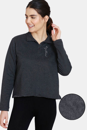 Buy Zivame Fleece Marl Knit Cotton Sweatshirt With Soft Brushed Back - Anthracite