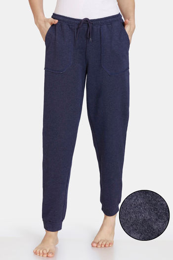 Buy Zivame Fleece Marl Knit Cotton Jogger With Soft Brushed Back - Crown Blue