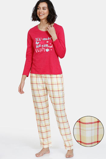 Buy Zivame Yarn Dyed Rayon Twill Woven Pyjama Set - Mellow Yellow