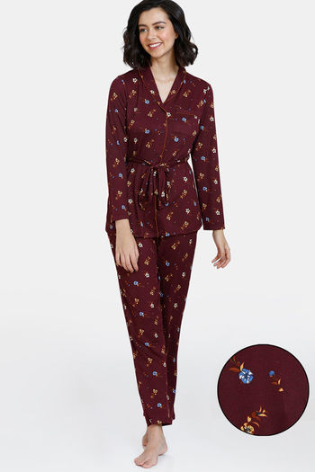 Buy Zivame Dear Rosie Knit Poly Pyjama Set - Fig