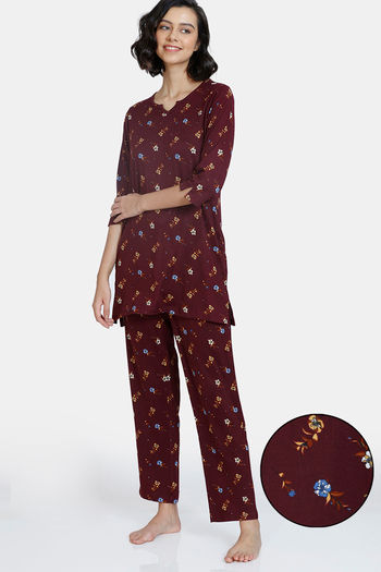 Buy Zivame Scribbled Meadows Knit Cotton Mid Length Nightdress - Desert  Flower at Rs.1395 online | Nightwear online