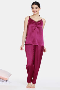 Buy Zivame Artsy Leaves Woven Pyjama set - Dark Purple