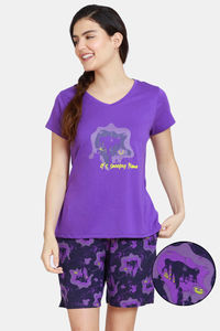 Buy Zivame Castle Queen Glow In The Dark Print Knit Poly Short Set - Parachute Purple