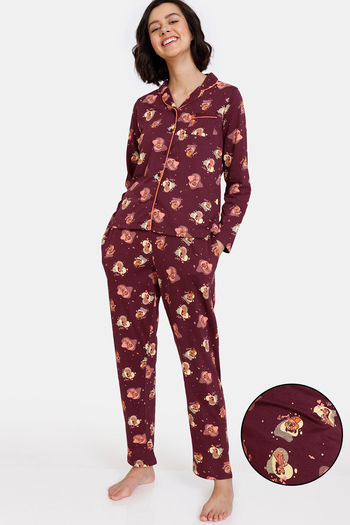 Buy Zivame Nuts For U Knit Cotton Pyjama Set - Fig