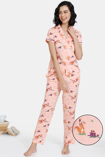 Buy Zivame Nuts For U Knit Cotton Pyjama Set - Peach Pearl