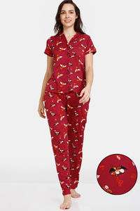 Buy Zivame Nuts For U Knit Poly Pyjama Set - Beet Red