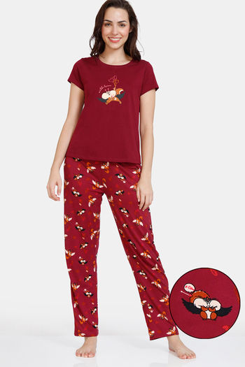 Buy Zivame Nuts For U Knit Poly Pyjama Set - Beet Red