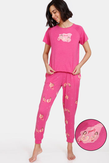 Buy Zivame Nuts For U Knit Poly Pyjama Set - Ibis Rose